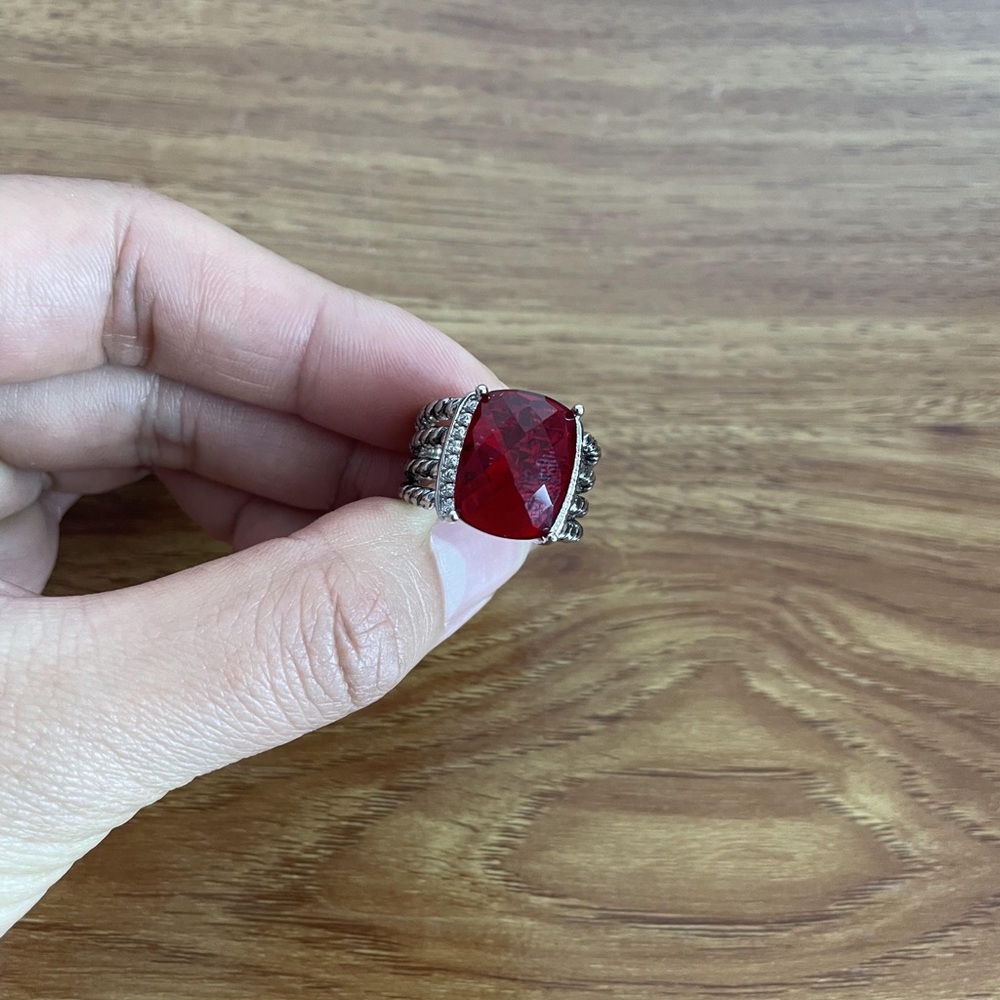 Petite Wheaton® Ring in Sterling Silver with Garnet and Pavé Diamonds Size 8